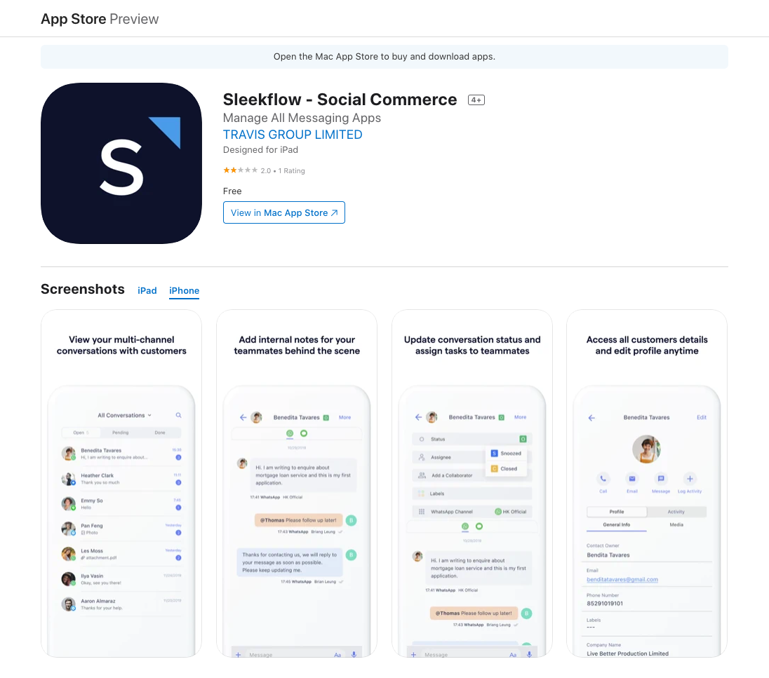 sleekflow apple app store page for mobile app download