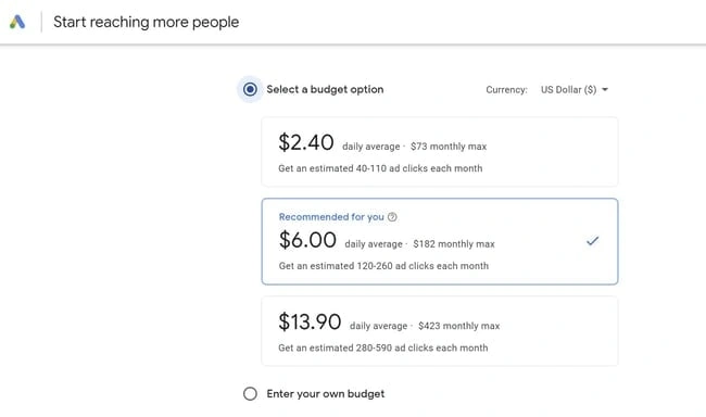 Set your Google Ad campaign budget