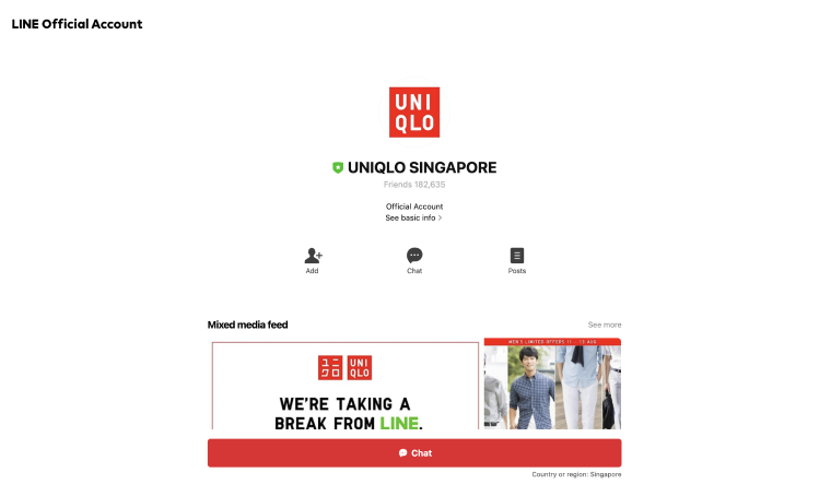 UNIQLO Singapore's LINE official account