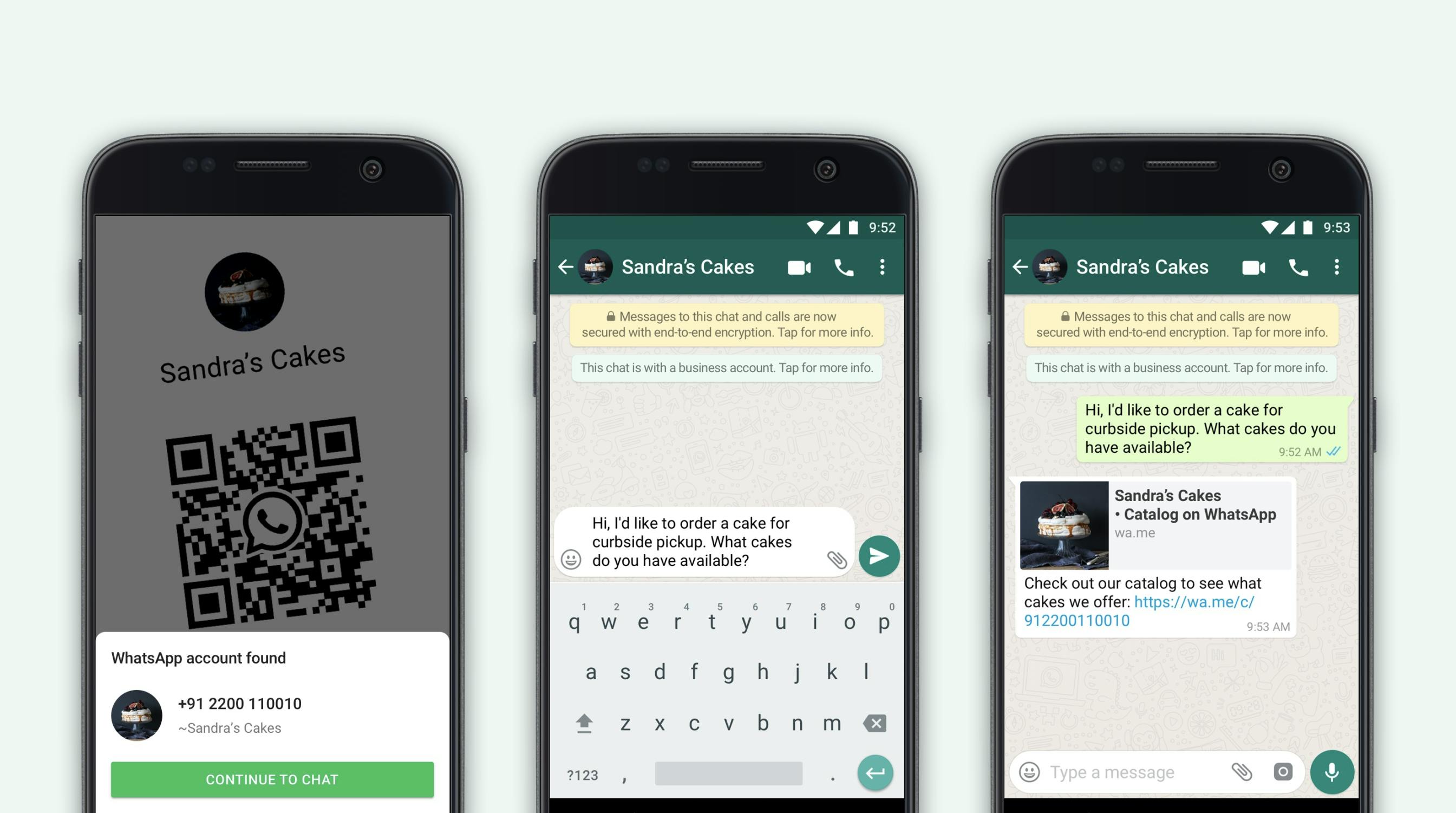 Example of chatting with a WhatsApp Business account by scanning a QR code