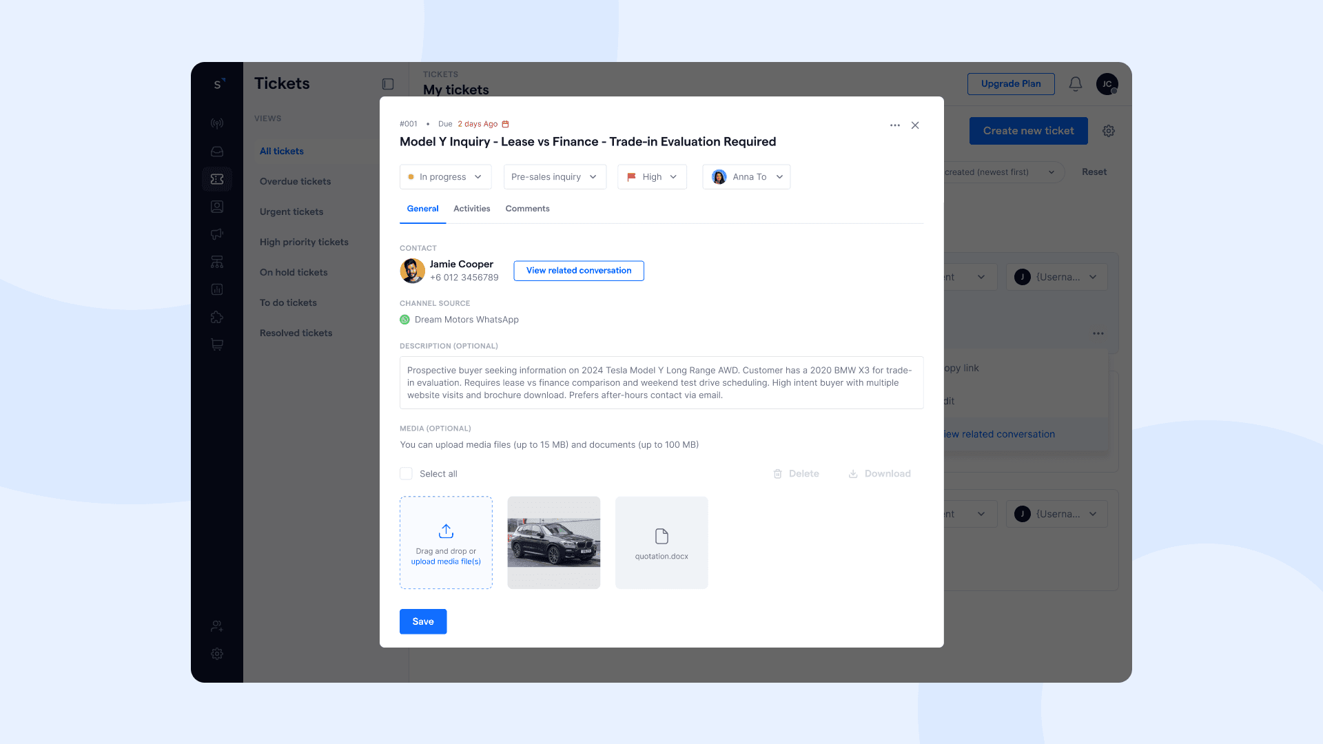 Sistem Ticketing untuk Sales Support di WhatsApp dan Aplikasi Pesan Lainnya
